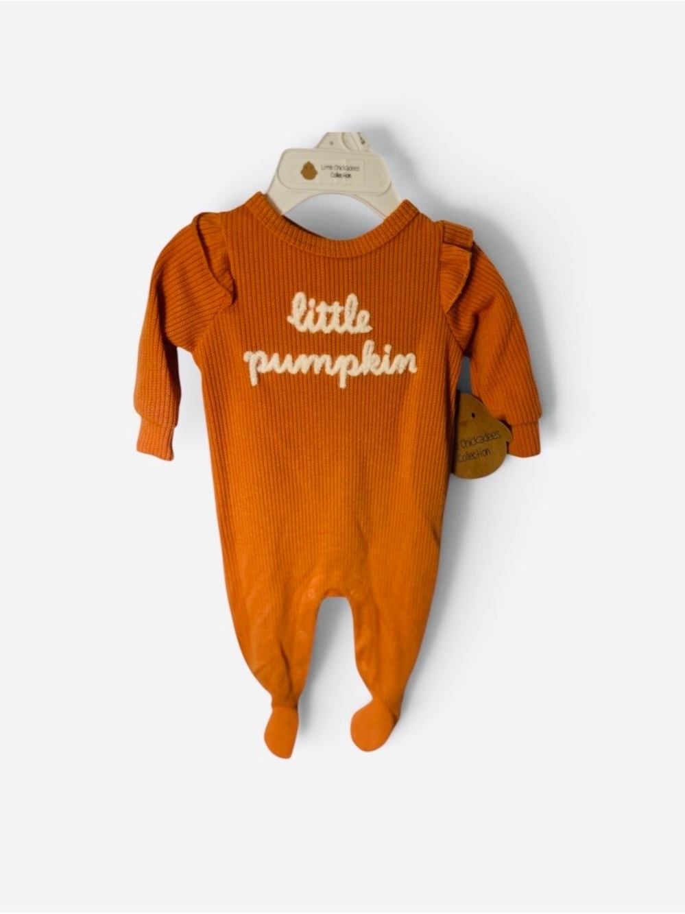 Orange 'Little Pumpkin' Ribbed Footed One-Piece